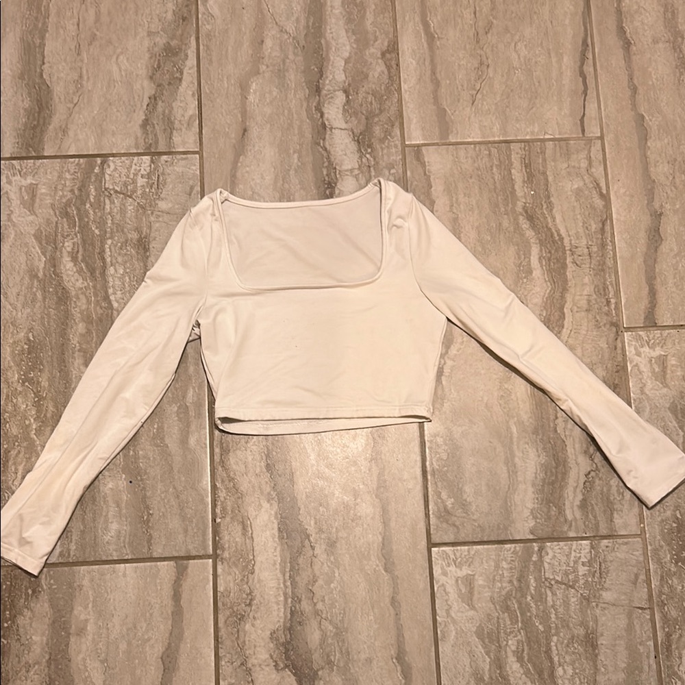 Zara White Asymmetrical Long Sleeve Bodysuit